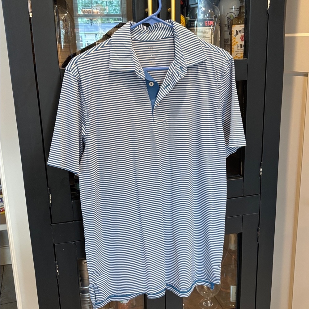 Blue and White Striped Polo Shirt by Souther ride